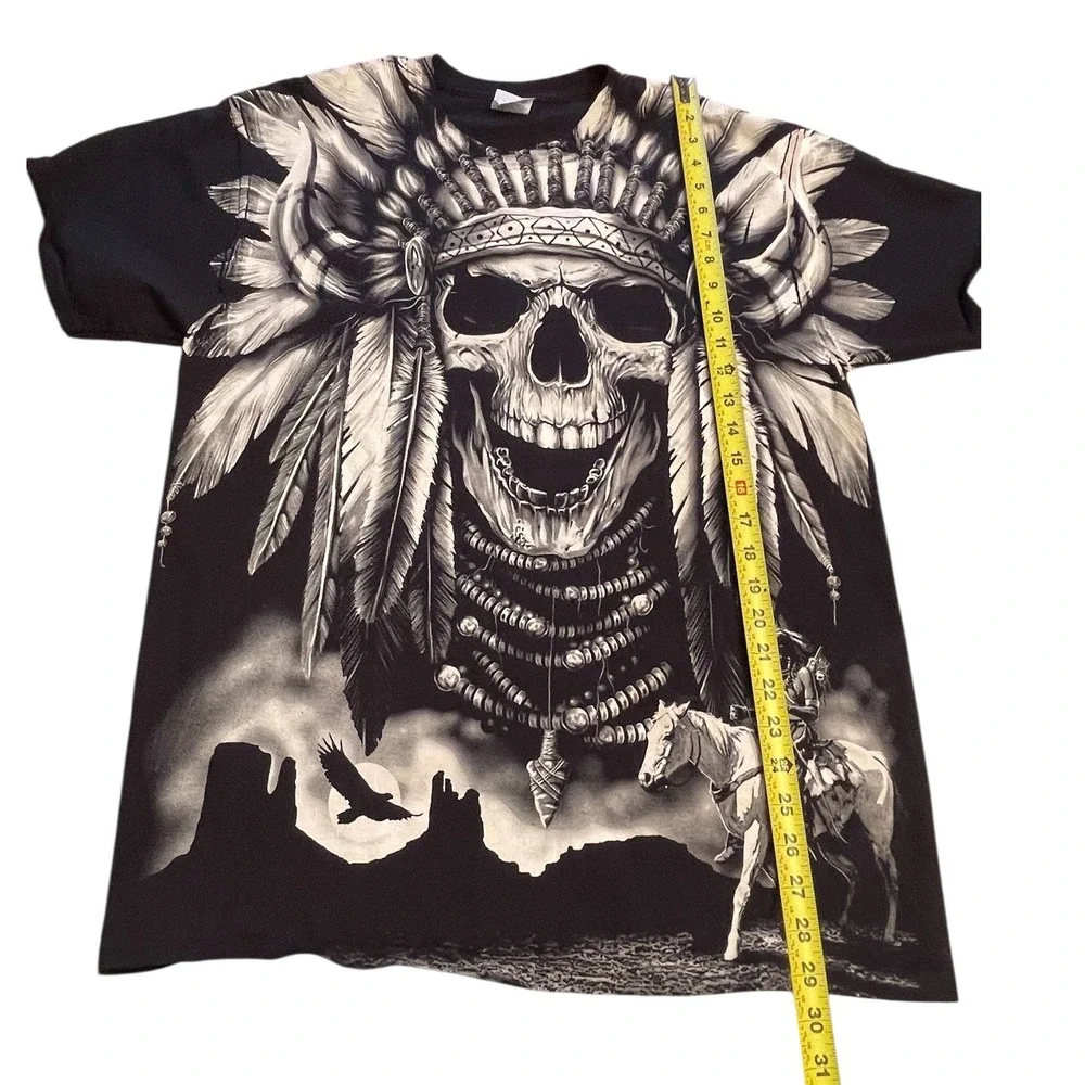 Native American Skull Indian‎ Head Dress Warrior Graphic Shirt Mens Large AOP